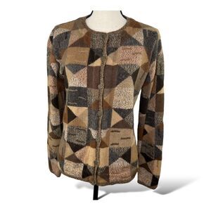 Caamano Limited Edition Alpaca Peruvian Hand Knit Long Cardigan Geometric Sz L